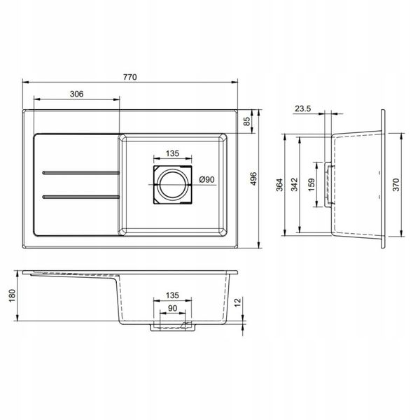 ZLEWOZMYWAK GRANITOWY LAVELLO QUBE1.0 CZARNY METALIK LEWY zdjęcie 5