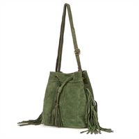 VERA PELLE torebka zamszowa listonoszka worek z frędzlami V477 oliwkowa