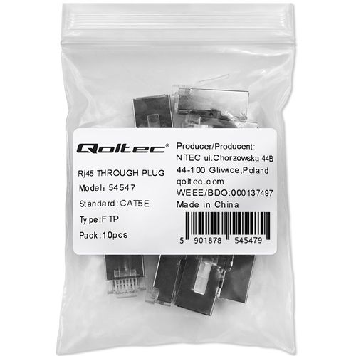 Qoltec Wtyk przelotowy złącze RJ45 CAT5e FTP Pozłacane styki 10 sztuk na Arena.pl