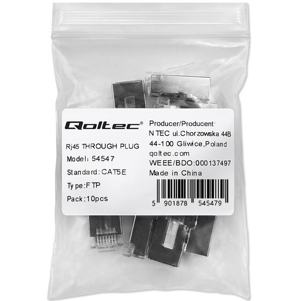Qoltec Wtyk przelotowy złącze RJ45 CAT5e FTP Pozłacane styki 10 sztuk zdjęcie 2