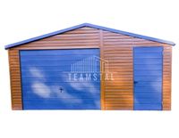 GARAŻ BLASZANY 5m x 6m poziom - dwuspad - Brama + drzwi + okno - blachodachówka - drewnopodobny + antracyt TS318 5x6