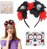 Opaska na Włosy Halloween Zestaw z Tatuażami na Twarz dla Kobiet Kostium