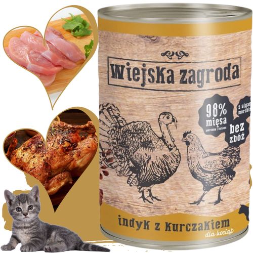 karma mokra dla kota indyk z kurczakiem 400g kotek wiejska zagroda bez zbóż na Arena.pl