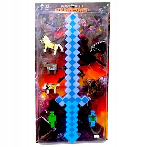 MINECRAFT - ZWSTAW 7 FIGUREK Z GRY DUŻY ZESTAW 8W1 MIECZ PIXEL ŚWIECĄCY na Arena.pl