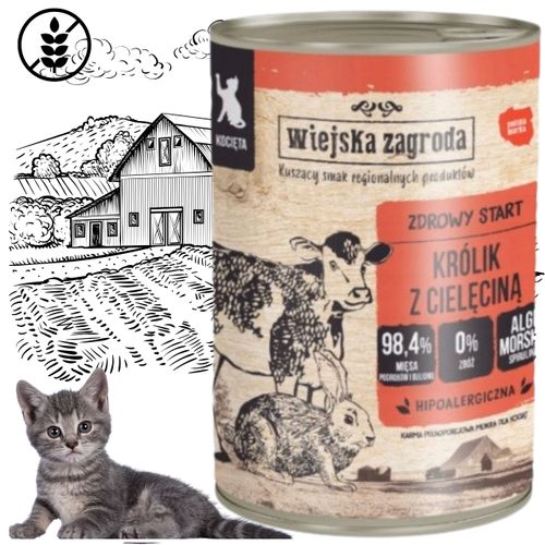 karma mokra dla kota królik cielęcina 400g wiejska zagroda kociak bez zbóż na Arena.pl