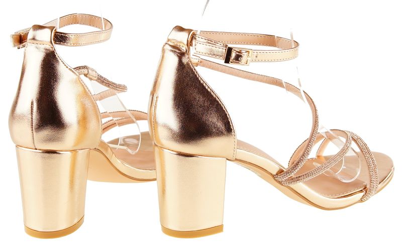 Sandały na obcasie słupku 6,5 cm. szampańskie Rozmiar obuwia - 40 zdjęcie 6