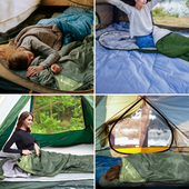 Lekki Śpiwór Turystyczny Ciemnozielony Z Pokrowcem