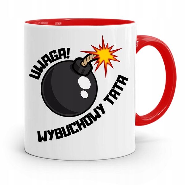 Kubek Czerwony Dla Taty Ojca Uwaga Wybuchowy Tata Z Nadrukiem Ze Zdjęciem zdjęcie 1