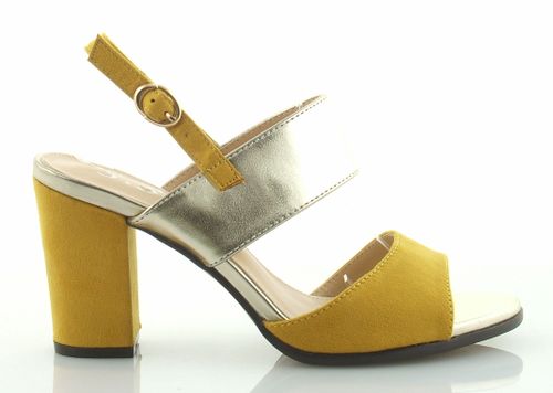 Sandały zamszowe na słupku 9 cm. żółte złote Rozmiar obuwia - 37 na Arena.pl