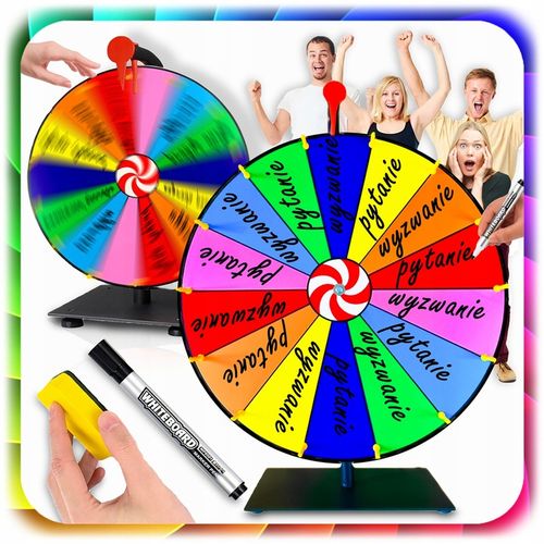 KOŁO FORTUNY SUCHOŚCIERALNE GRA DLA DZIECI LOTERIA IMPREZY 50CM + na Arena.pl