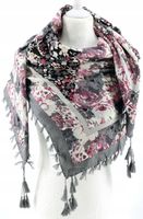 Piękna chustka / apaszka z frędzlami w kwiaty szara 15 / DA-72C