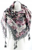 Piękna chustka / apaszka z frędzlami w kwiaty szara 15 / DA-72C