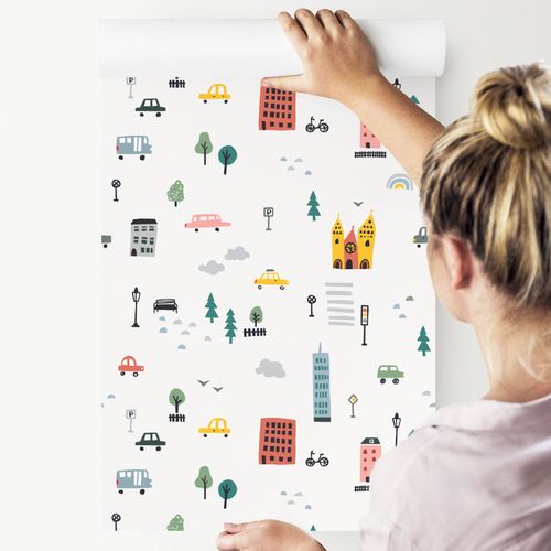 Tapeta W Rolce Dla Dzieci Samochody Auta Pojazdy Styl Skandynawski na Arena.pl