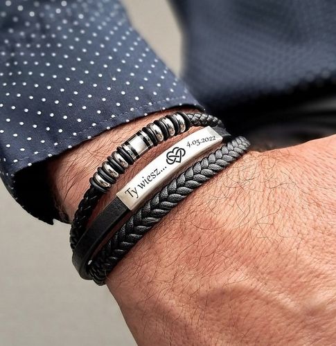 Bransoletka OJCA syna męska skórzana KOLUSZKA srebrne z grawerem PREZENT na Arena.pl