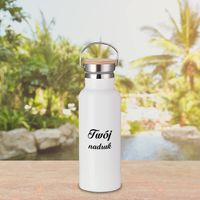 Biały metalowy termos z rączką 500 ml z Twoim nadrukiem