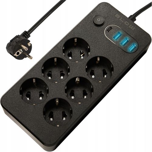 PRZEDŁUŻACZ LISTWA ZASILAJĄCA WŁĄCZNIK 3x USB 6 GNIAZD 5m TYP-C ŁADOWARKA na Arena.pl