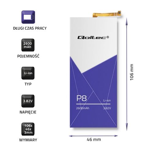 Qoltec Bateria do Huawei P8 | 2600 mAh na Arena.pl