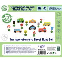 DLA DZIECI ZESTAW DREWNIANYCH POJAZDÓW I ZNAKÓW DROGOWYCH
