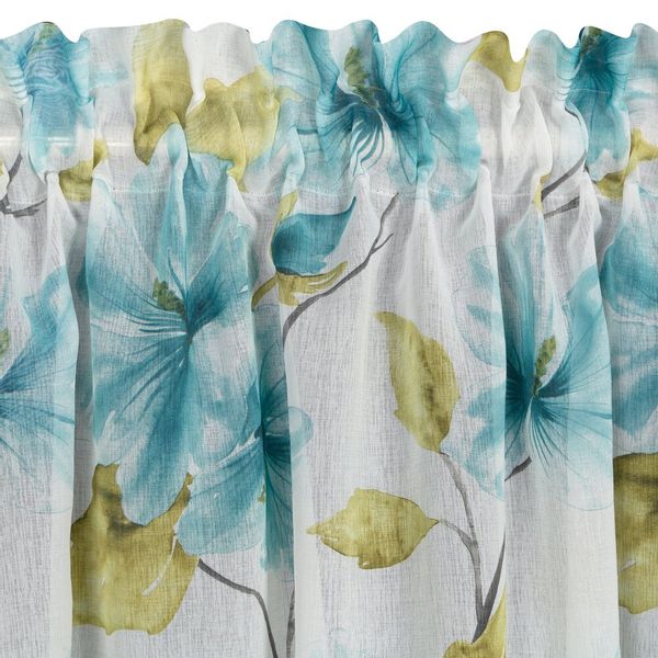 Firana gotowa na taśmie SOFIA 140x270 biała niebieska w kwiaty zdjęcie 6