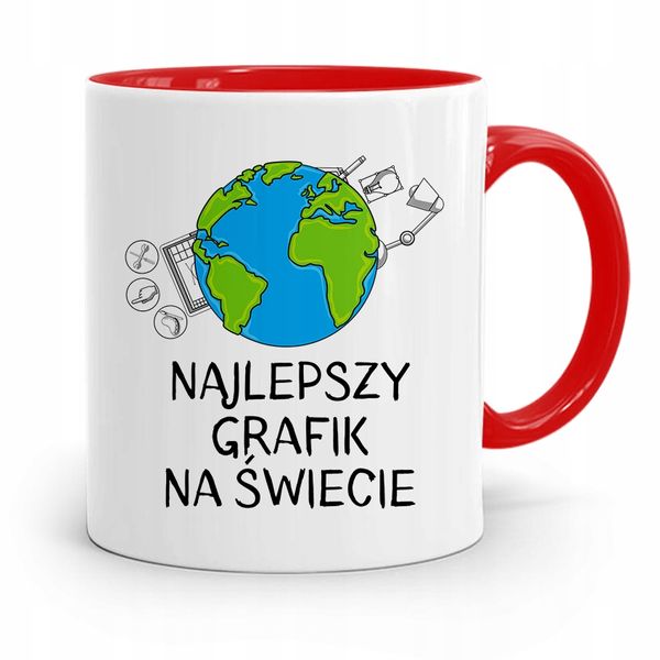 Kubek Czerwony Dla Najlepszego Grafika Na Świecie Z Nadrukiem Ze Zdjęciem zdjęcie 1