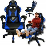 SUPER WYGODNY FOTEL GAMINGOWY BIUROWY KUBEŁKOWY CZARNO - NIEBIESKI DUNMOON