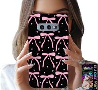 ETUI DO SAMSUNG GALAXY S10E - CZARNO RÓŻOWE WSTĄŻKI KOKARDKI WSTĄŻKA