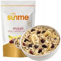 Musli Naturalne 1kg Płatki Owsiane Banan Czekolada Żurawina Siemię Lniane
