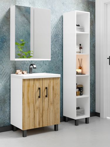 Szafka łazienkowa pod umywalkę Viki 80 dąb craft złoty/biały (W3) na Arena.pl