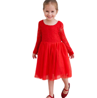 Sukienka dla dziewczynki tiulowa z koronką czerwona wizytowa 100 cm