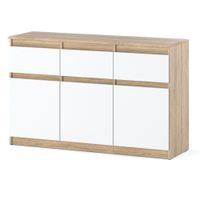 Komoda Biała Drewniana 3 Szuflady Oleksa 120cm Pojemna Szafka Dąb Sonoma