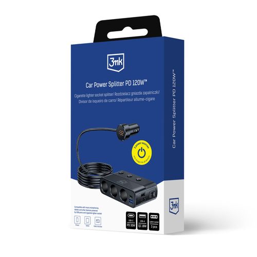 3mk car power splitter 120w pd qc pps usb 3a1c3socket black na Arena.pl