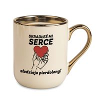 Kubek ze Złotym Uchem i NADRUKIEM Prezent dla Chłopaka na Walentynki