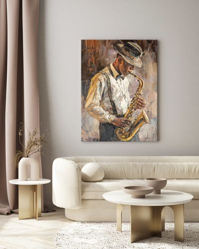Obraz Abstrakcja MUZYK Jazzman Saksofon Portret Vintage 40cm x 50cm na Arena.pl