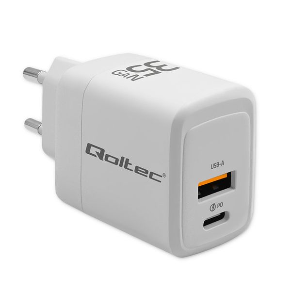 Qoltec Ładowarka sieciowa 35W GaN 5-20V 1.5-3A 1 x USB-C PD 1 x USB QC 3.0 zdjęcie 1