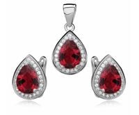 Elegancki rodowany srebrny komplet łezki rubin cyrkonie srebro 925 Z0721K_P