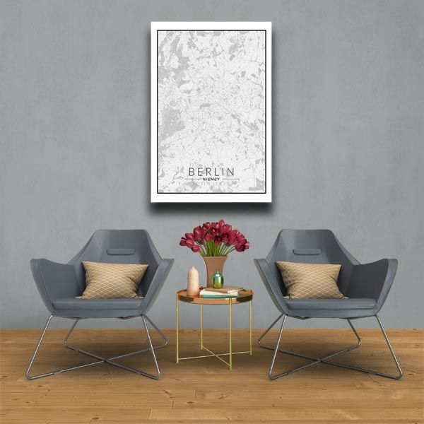 Berlin mapa czarno biała - obraz na płótnie 20x30 cm zdjęcie 2