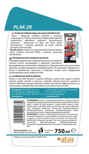 PLAK 2R do konserwacji plastikow wew. samochodu 750ml atomizer z woskiem ca na Arena.pl