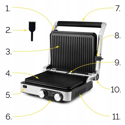 Grill elektryczny Kontaktowy Yoer 2000W +Programator czasu i Temperatury na Arena.pl