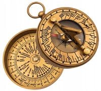 Mosiężny Kompas z Zegarem Słonecznym - Zamykany - C04