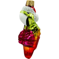 Bombka choinkowa szklana: Świąteczna Papuga z prezentem