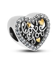 srebrny charms serce z cyrkoniami i napisem do modułowej bransoletki