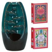 kominek ceramiczny + kadzidełka stożkowe (dragon blood + rose)