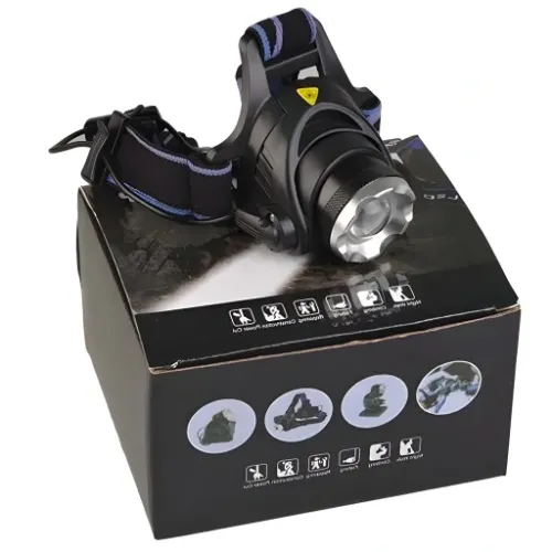 LATARKA CZOŁOWA LED ZOOM XML-T6 CREE LAMPKA CZOŁÓWKA ŁADOWARKA + AKUMULATOR na Arena.pl