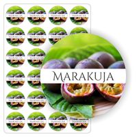 ETYKIETY etykietki arkusz naklejek samoprzylepne kolorowe MARAKUJA dżem 5cm