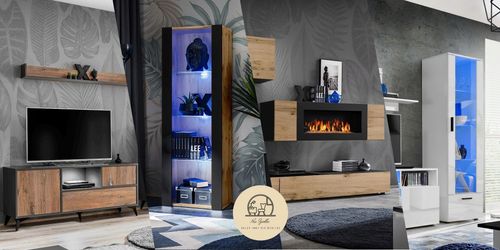 Pan Igiełka - Meblościanka do Salonu LED RGB Czarny Dąb Wotan, Zestaw Mebli na Arena.pl