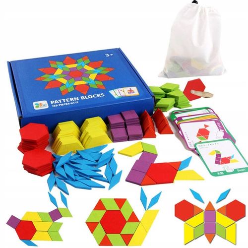Puzzle Drewniane Układanka Montessori Mozaika XXL Klocki Drewniane 155elem. na Arena.pl