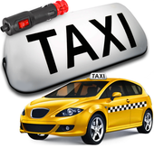 LAMPA TAXI LED BIAŁA Z NAPISEM KOGUT SYGNALIZATOR NA MAGNES WTYCZKA ON/OFF