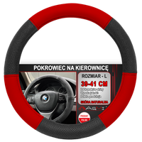 NAKŁADKA NA KIEROWNICĘ SKÓRZANA POKROWIEC SKÓRA CZARNO CZERWONA 39-41 CM