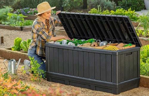 KETER KENTWOOD 350L SKRZYNIA OGRODOWA ANTRACYT SCHOWEK SIEDZISKO POJEMNIK na Arena.pl