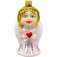 Bombka choinkowa szklana: Anioł z sercem: różowy